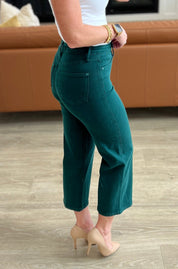 High Rise Tummy Control Wide Leg Crop Judy Blue Jeans in Teal