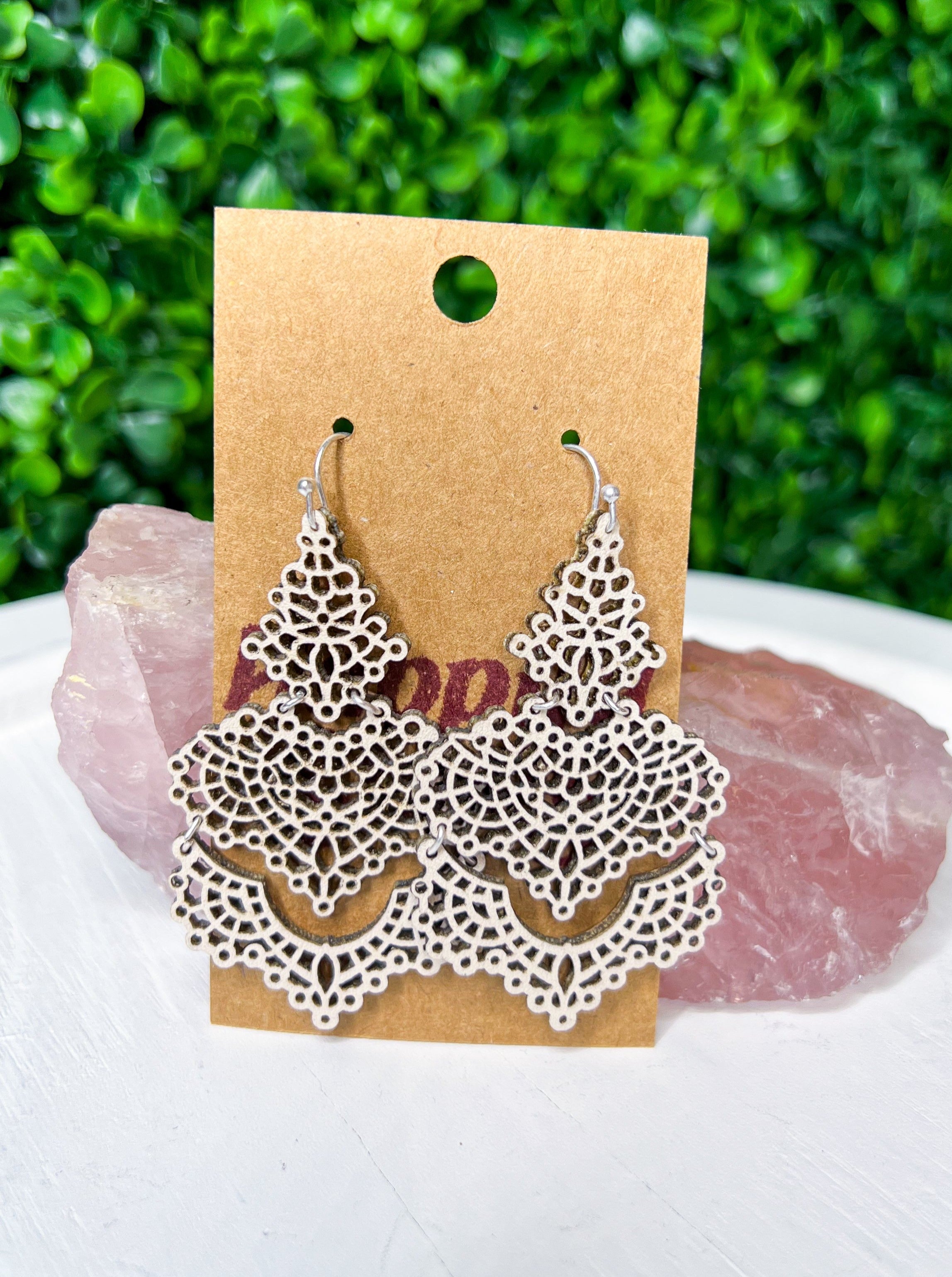 Ivory Leather Filigree Cut Out Earrings *Final Sale*