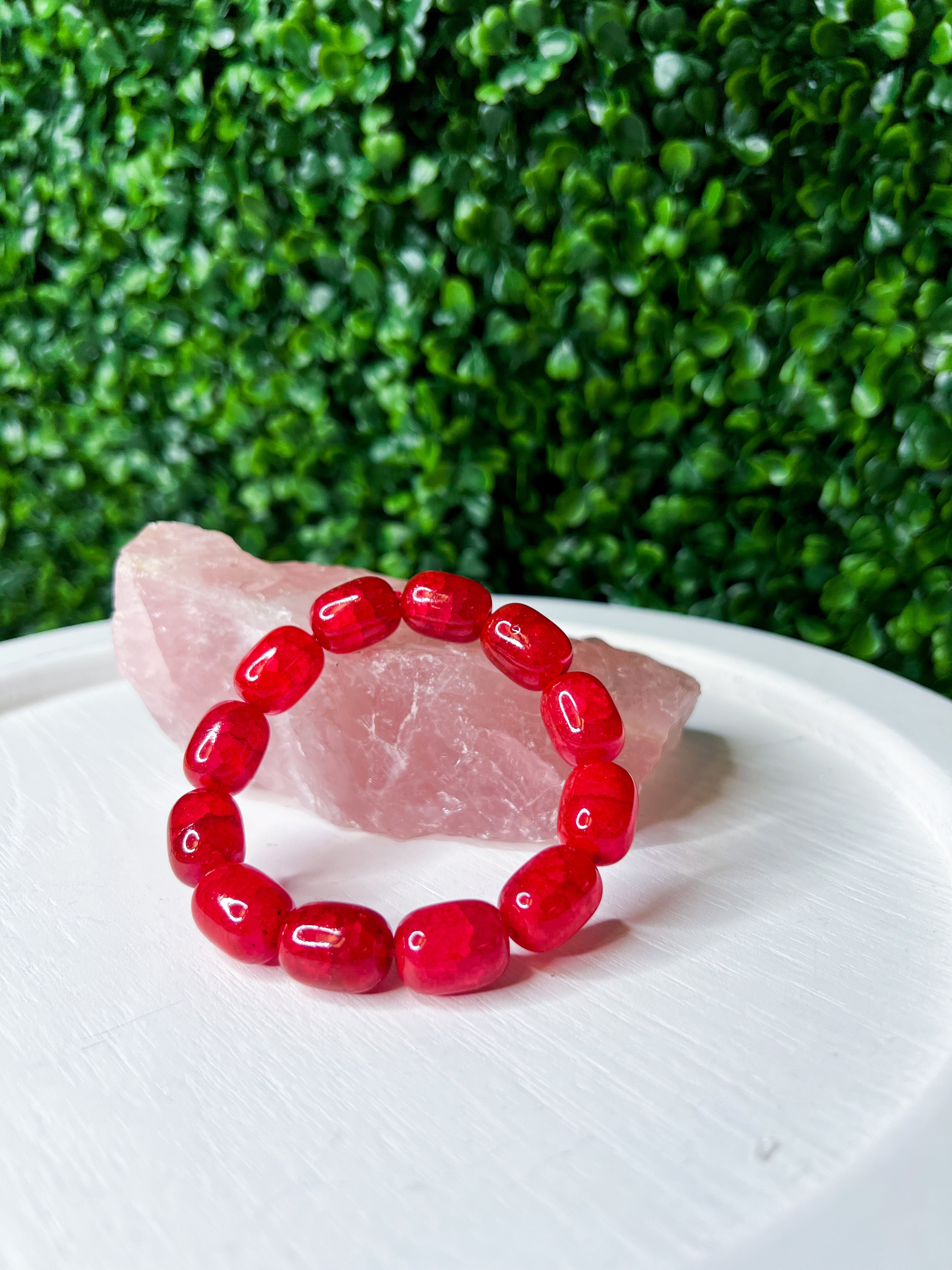 Cracked Stone Stretch Bracelet - Red *Final Sale*