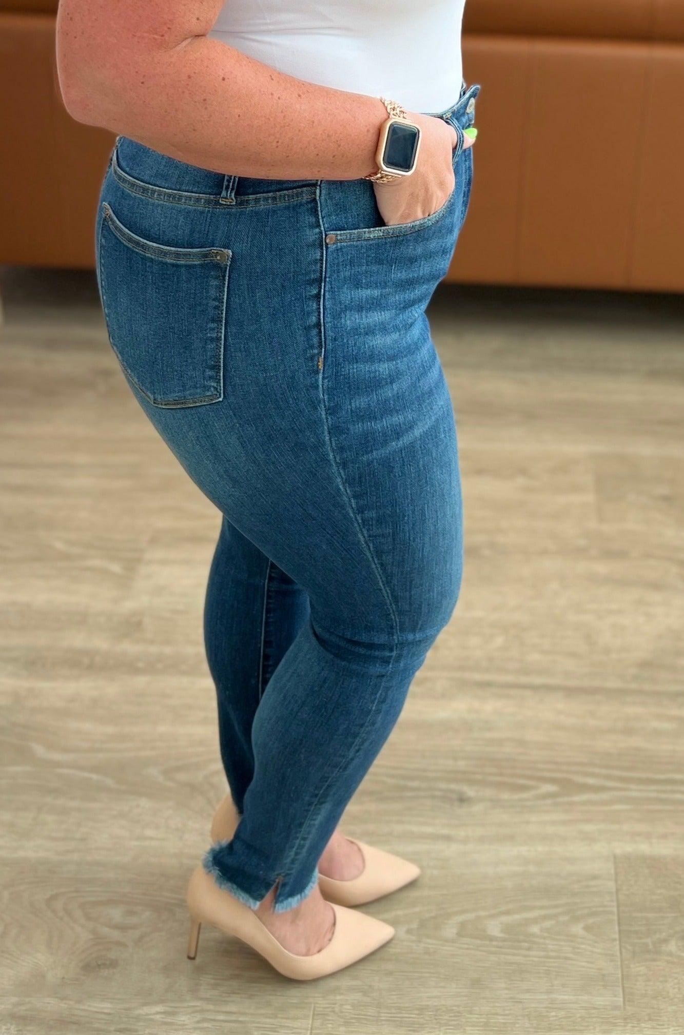 High Rise Tummy Control Side Slit Skinny Judy Blue Jeans