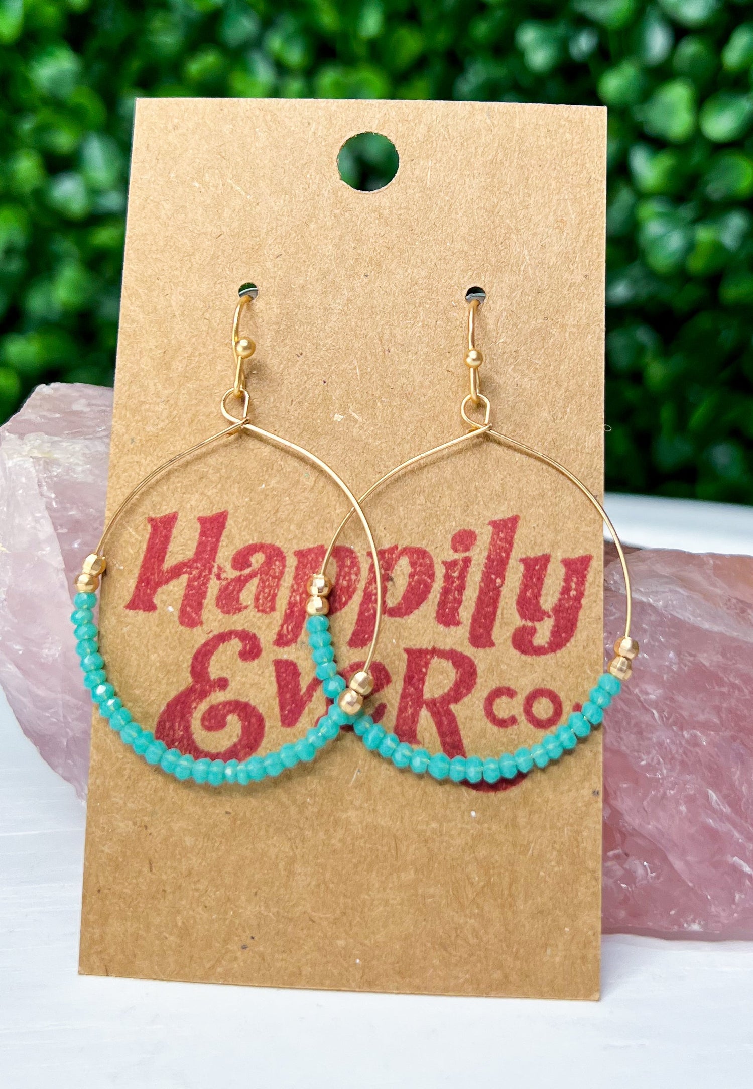 Glass Sparkle Bead Hoop Earrings -Turquoise *FINAL SALE*