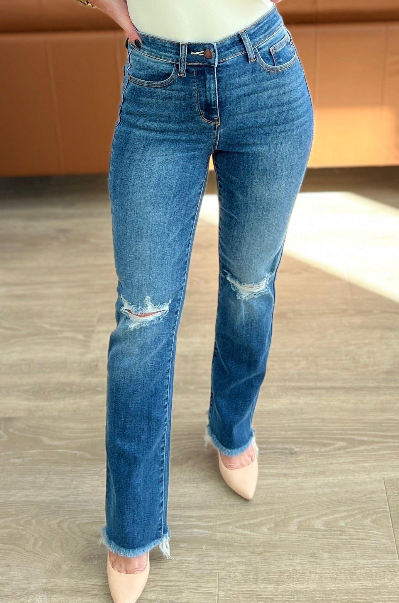 High Rise Distressed Straight Judy Blue Jeans