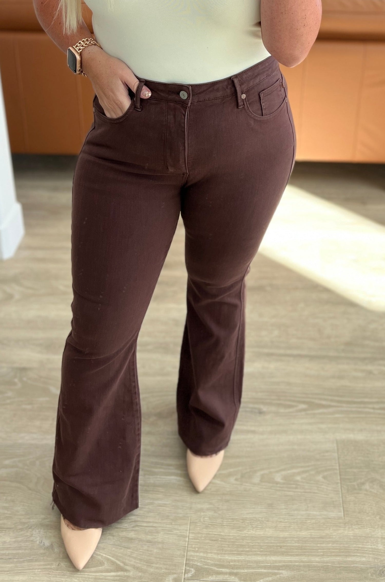 High Rise Tummy Control Flare Judy Blue Jeans in Espresso