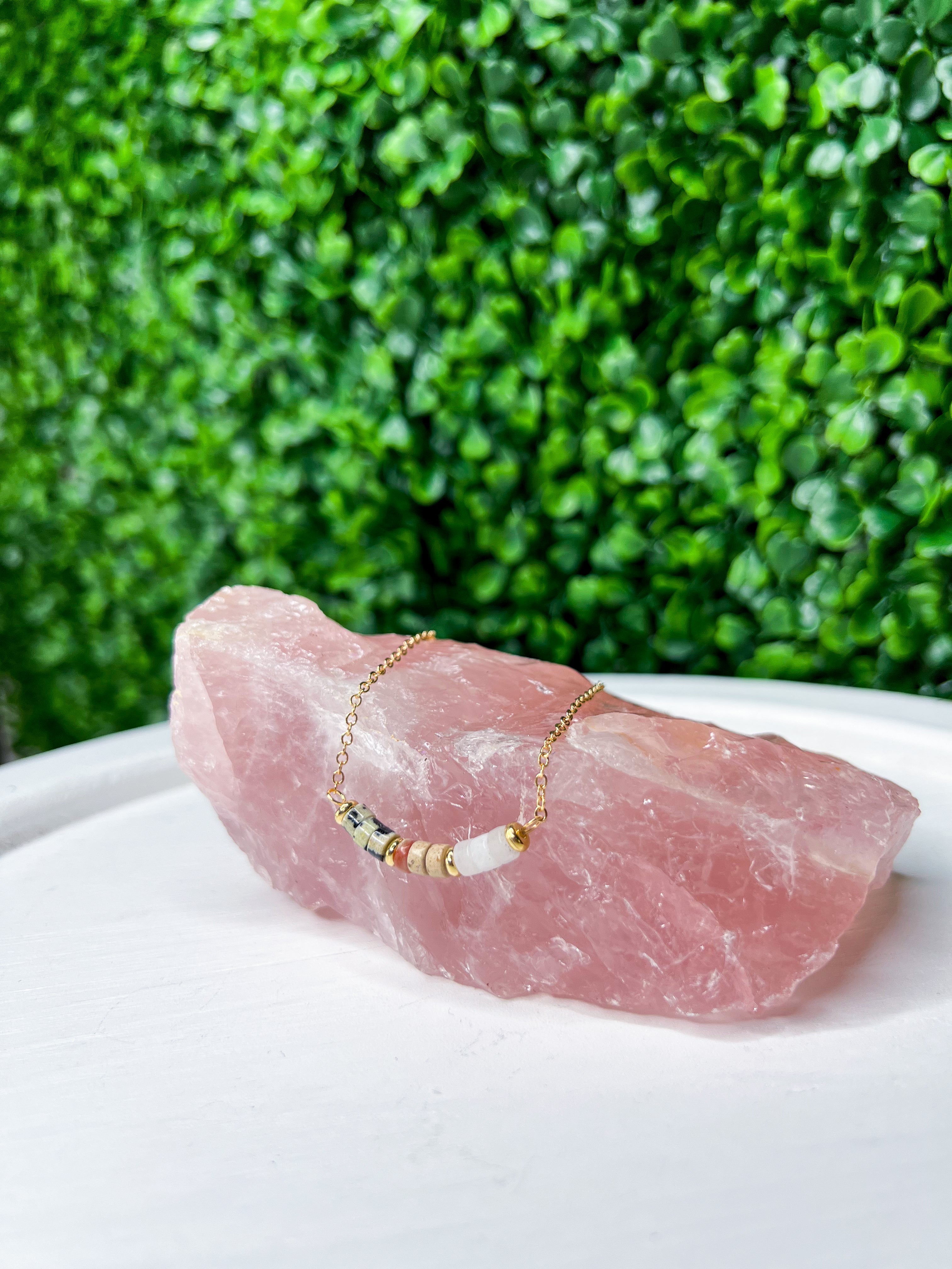 Natural Stone Bracelet -Pink/Ivory *FINAL SALE*
