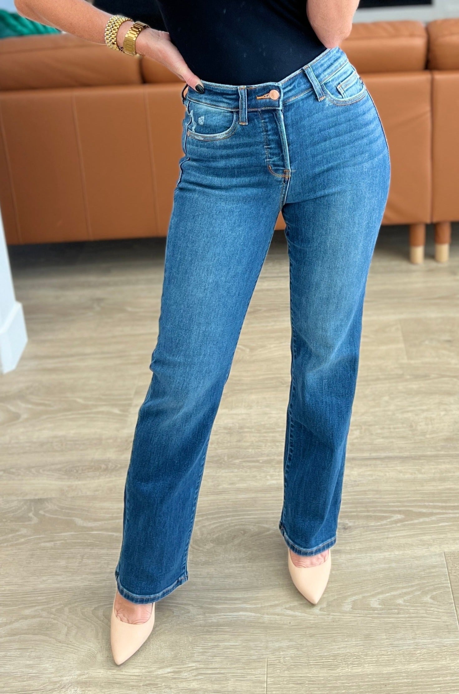 High Rise Button Fly Dad Relaxed Judy Blue Jeans