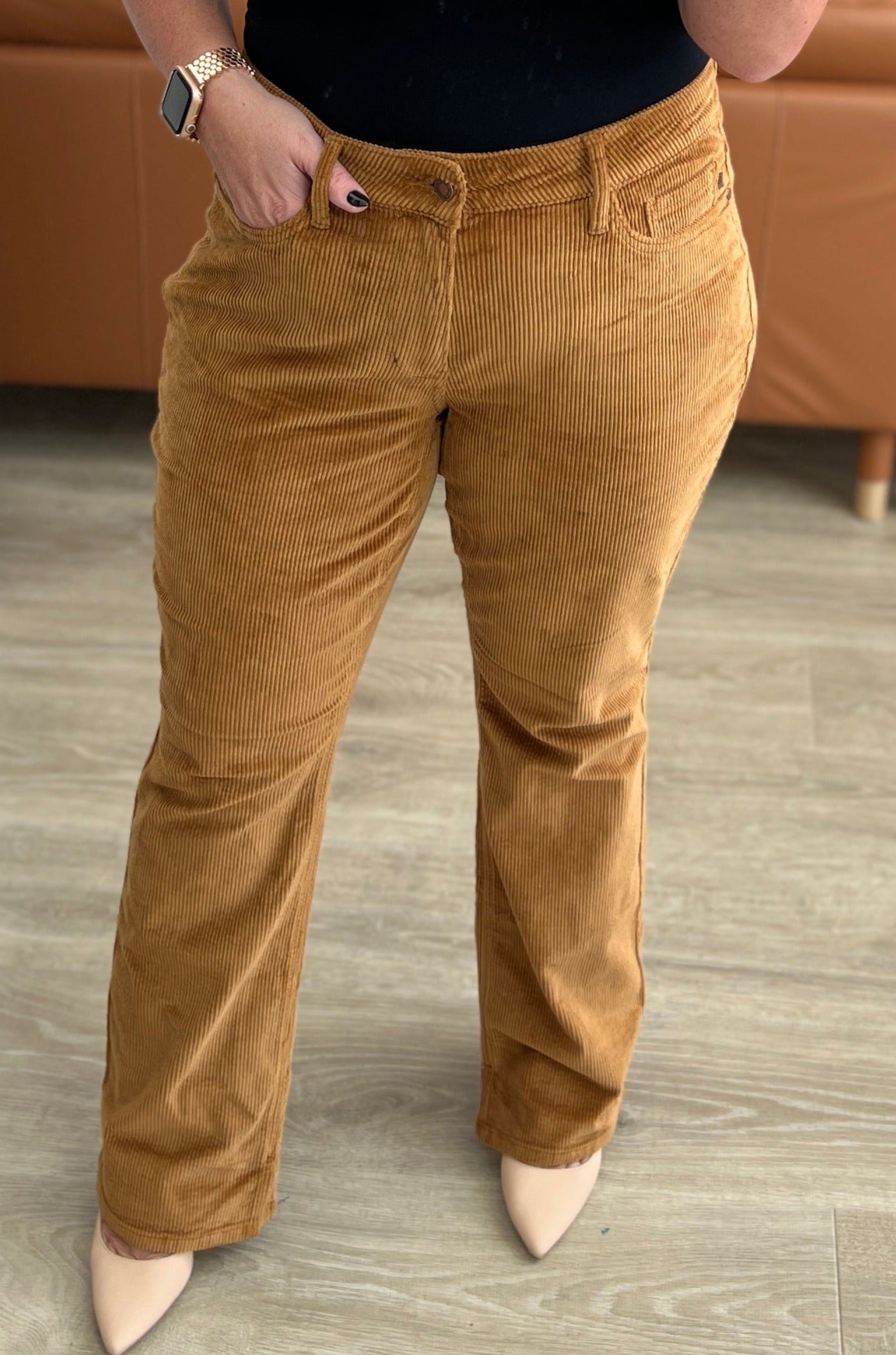 Bootcut Corduroy Judy Blue Pants in Camel