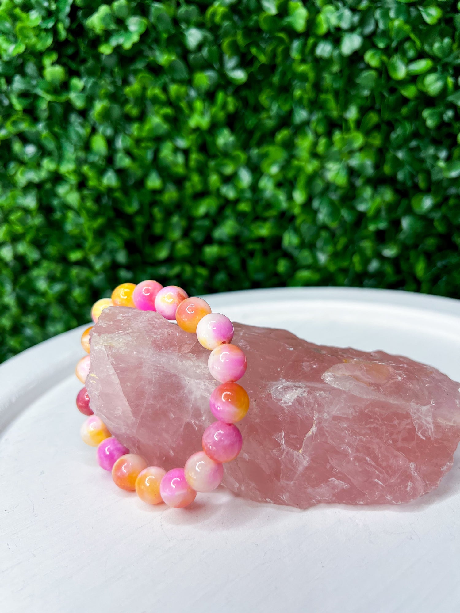 Semi Precious 10mm Persian Jade Stretch Bracelet - Pink Lemonade *FINAL SALE*